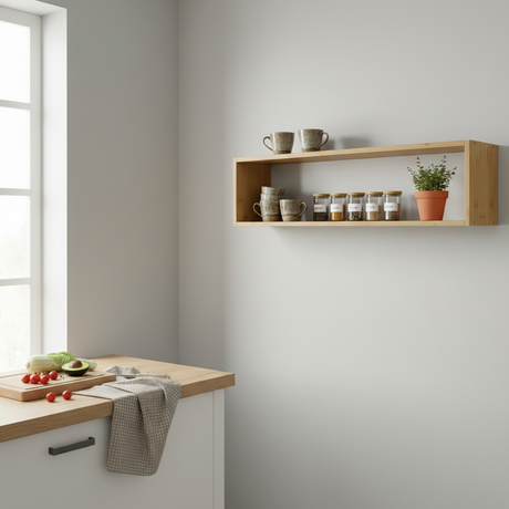 Bambus vegghylle i nordisk stue