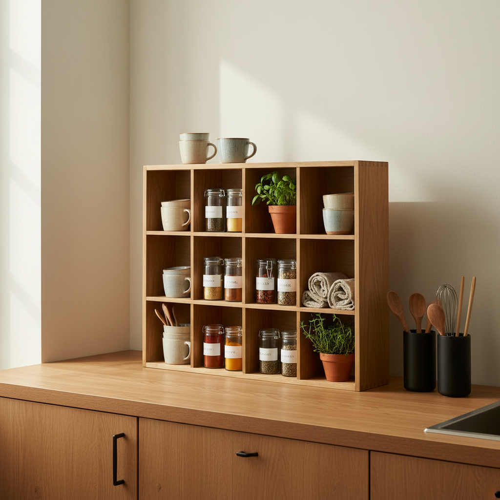 Veggmontert hylle i tre