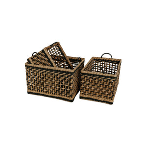 Flettet kurv natur og sort 3 størrelser - oppbevaring til stue og soverom