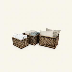 Flettet oppbevaringskurv i natur og sort, tre størrelser, nordisk design