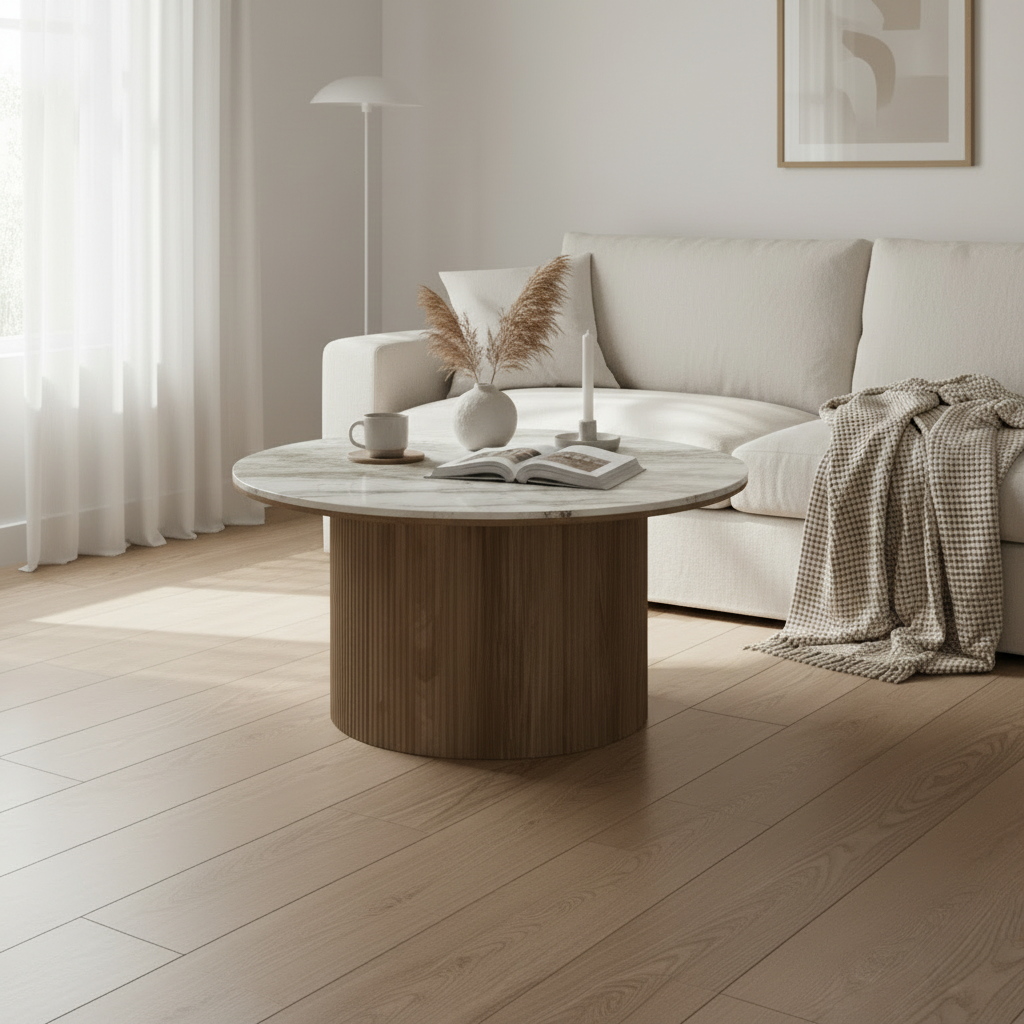 Detaljbilde Athens Coffee Table rundt 80 cm med keramikk og trestruktur