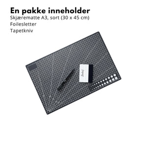 Startpakke for DIY: Skjærematte A3 med rutenett, foliesletter, presisjonskniv og 60 cm metallinjal – ideell til kontaktplast, hobby og presisjonsarbeid.