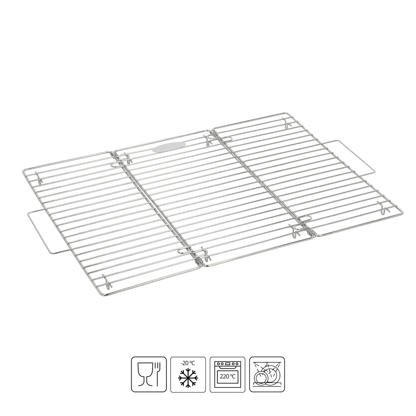 Avkjølingsrist med solid metallkonstruksjon. Tåler oppvaskmaskin og stekeovn. Food safe