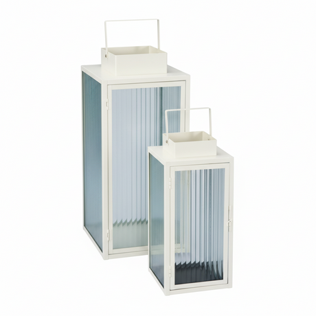 2-pk Lykt hvit metall stripet glass