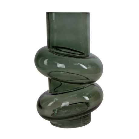 Vase stabelbar rund flaskegrønn glass 16x26 cm produktbilde
