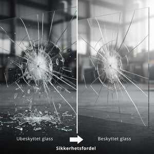 Venilia beskyttelsesfolie holder knust glass sammen og forhindrer farlige glasskår
