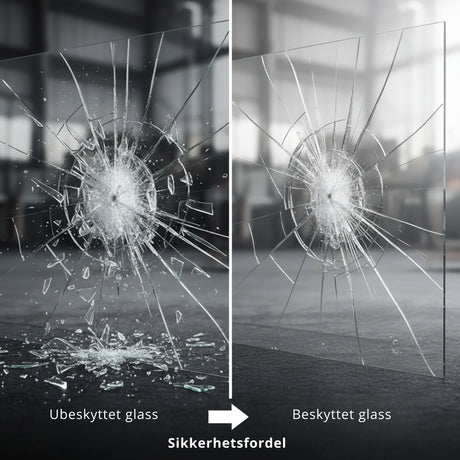 Venilia beskyttelsesfolie holder knust glass sammen og forhindrer farlige glasskår
