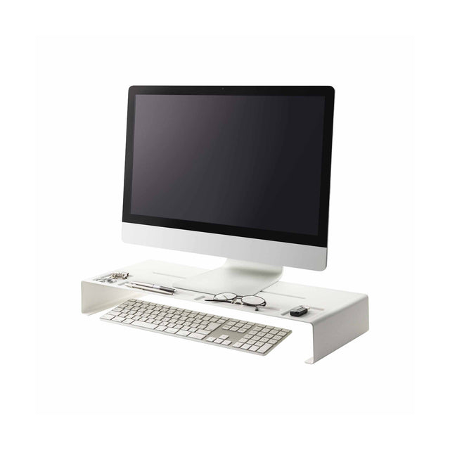 Hvitt skjermstativ i stål for skrivebord isolert produktbilde