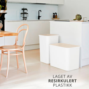 Hvit avfallsbeholder i resirkulert plast til kjøkken og vaskerom