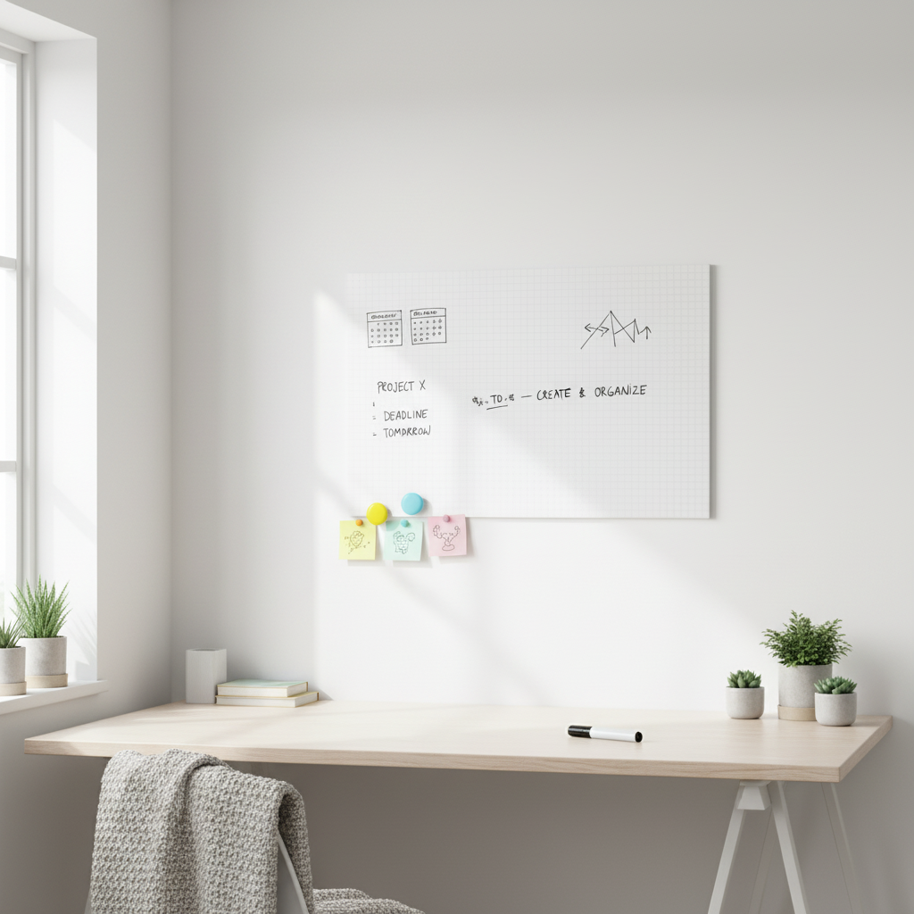 Magnetisk whiteboardfolie montert ved hjemmekontor