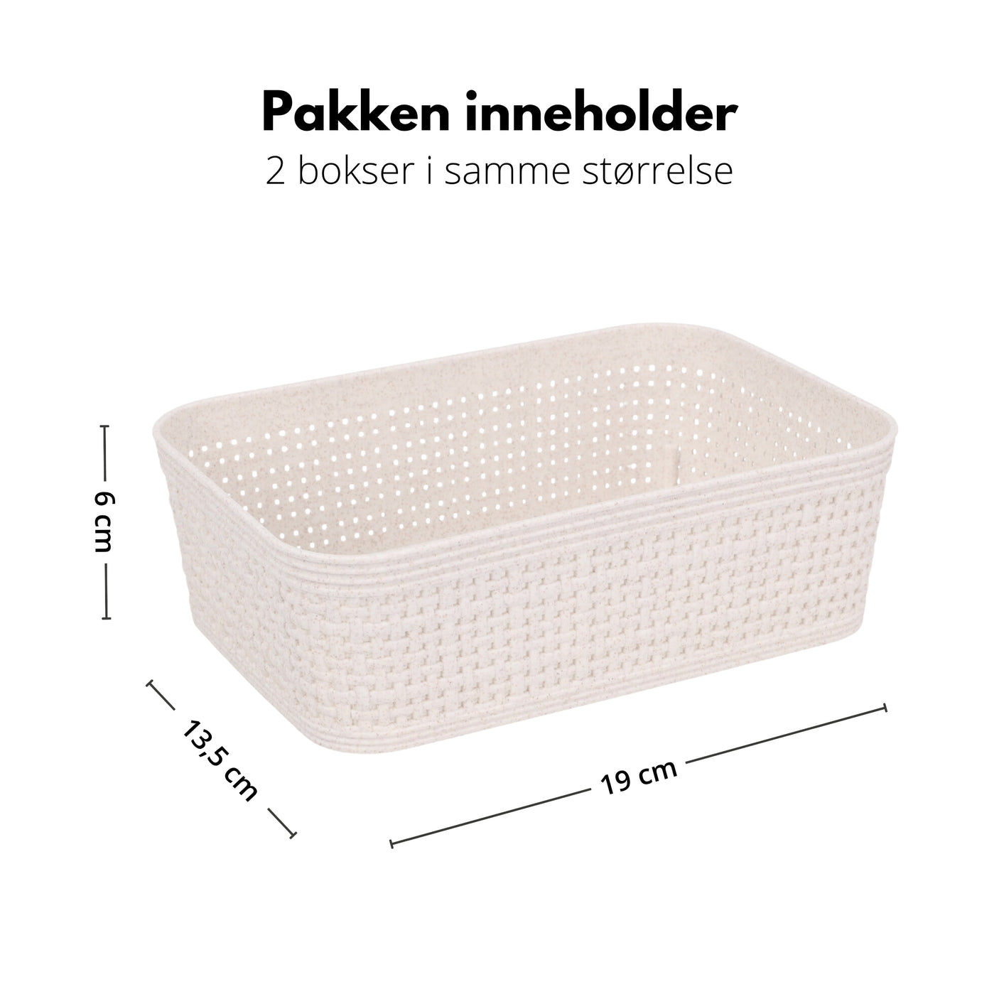 2-pk Oppbevaringskurv sandfarget 19 x 13,5 x 6cm