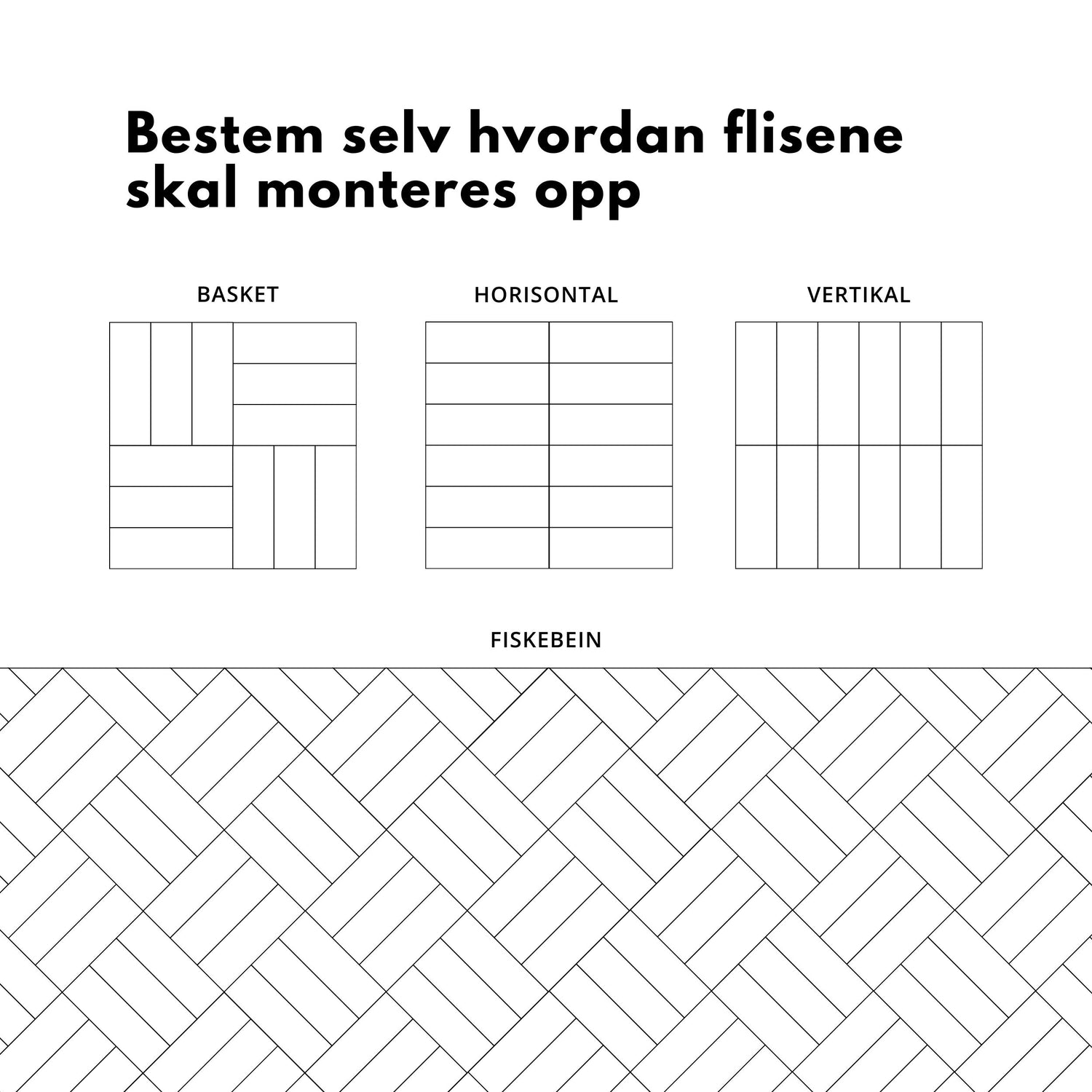 Illustrasjon av hvordan Katja fliser kan monteres i ulike retninger