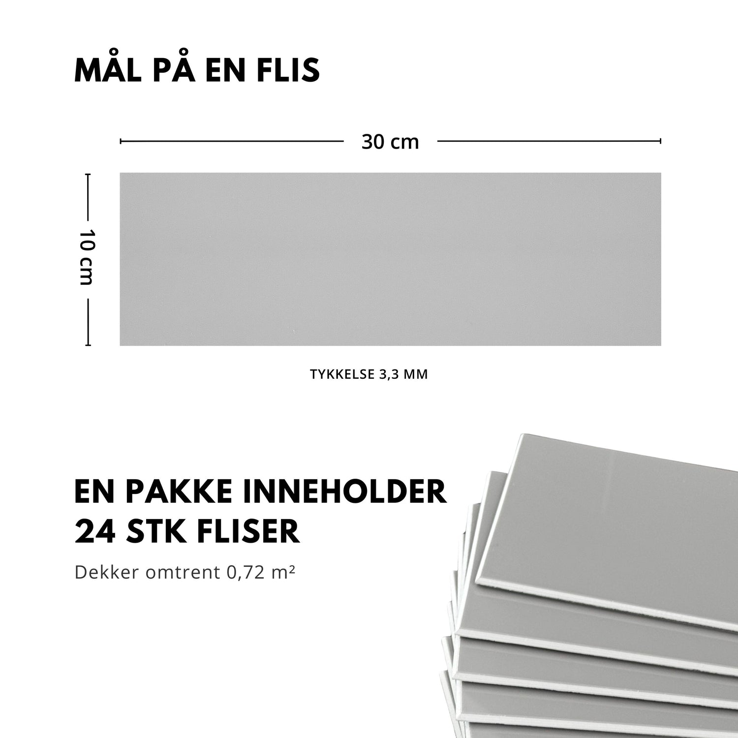 24-pk Hailey grå selvklebende veggfliser