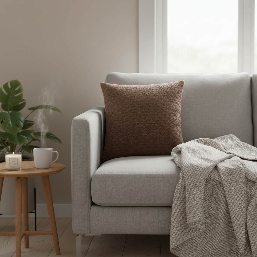 dekorativt brunt bomullstrekk til pyntepute