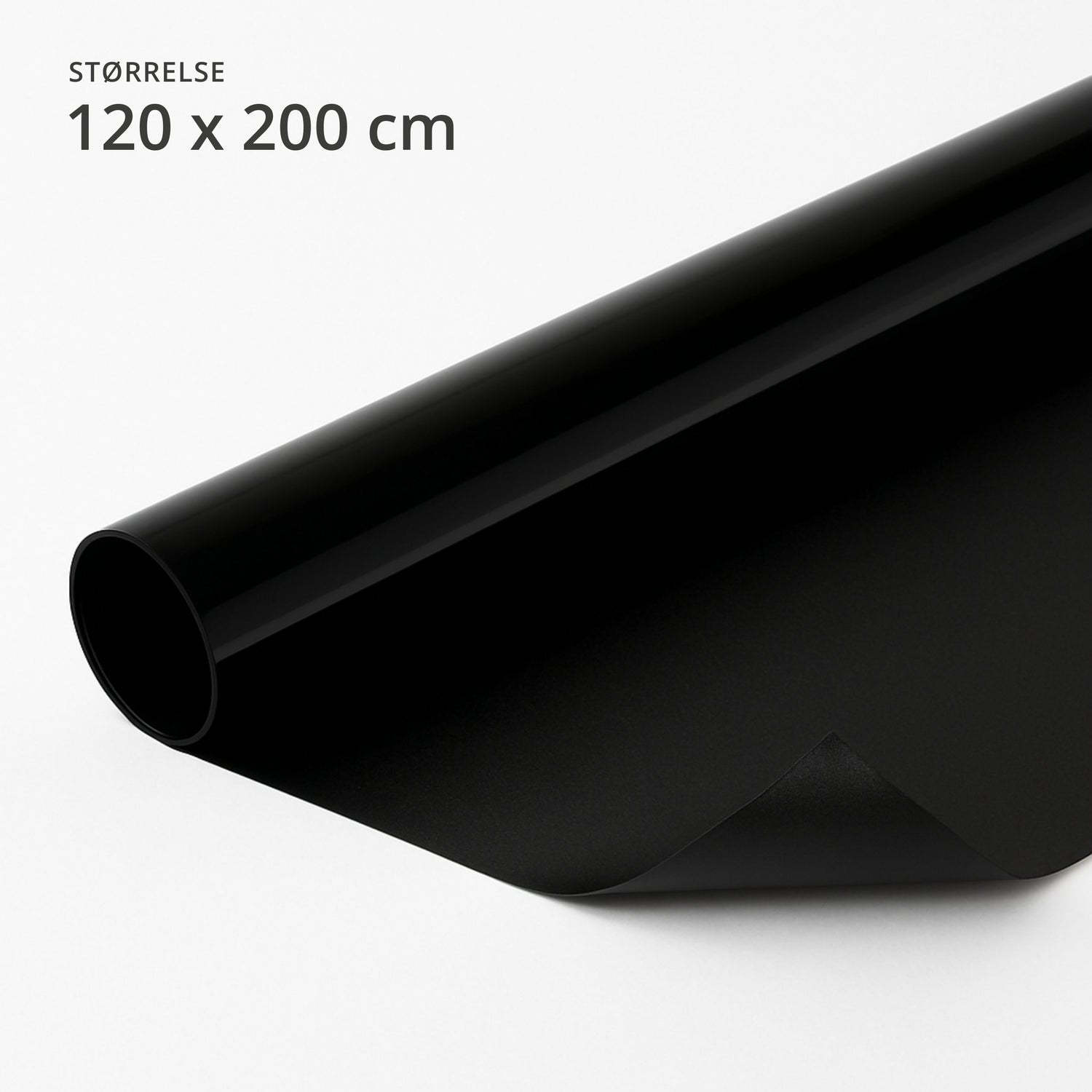 Sort blackout vindusfolie 120 x 200 cm på rull – effektiv solskjerming som blokkerer alt lys og gir mørklegging på soverom, kontor eller TV-rom