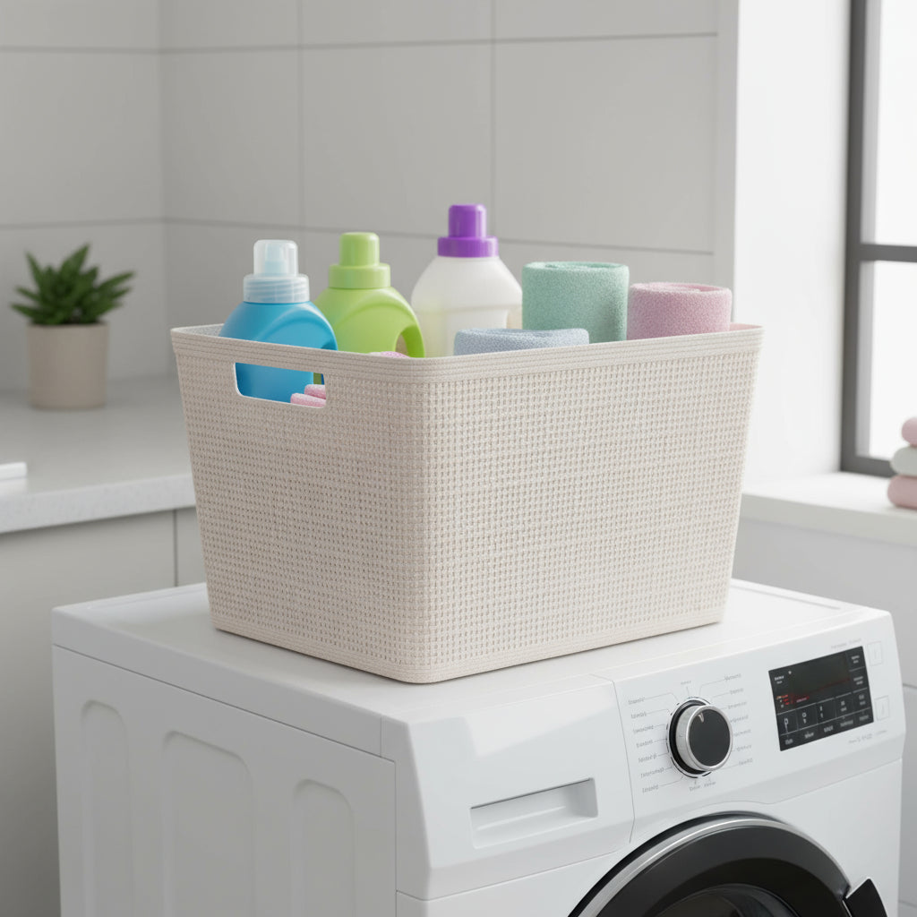 Oppbevaringskurv sandfarget 35 x 30 x 22 cm