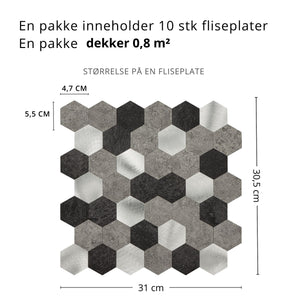 10-pk Espresso hexagon selvklebende veggfliser