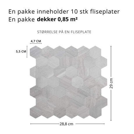 grå betong hexagon veggfliser med moderne steinlook og sekskantmønster"