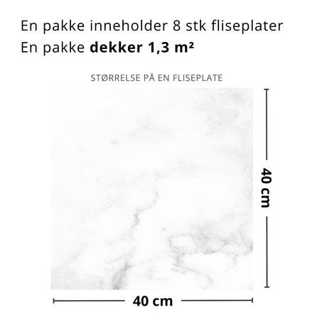 Hvit marmorlook med subtil grå struktur for et rolig uttrykk.

