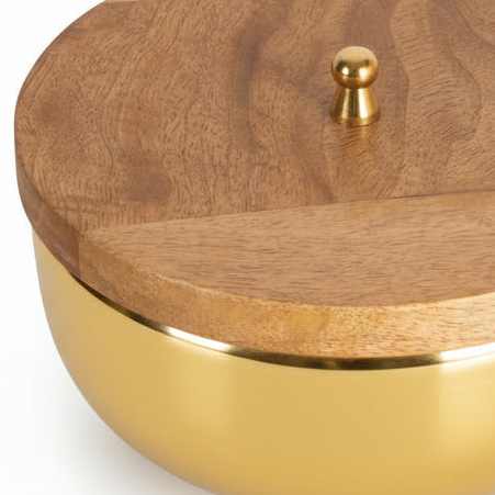 Skål metall gull trelokk