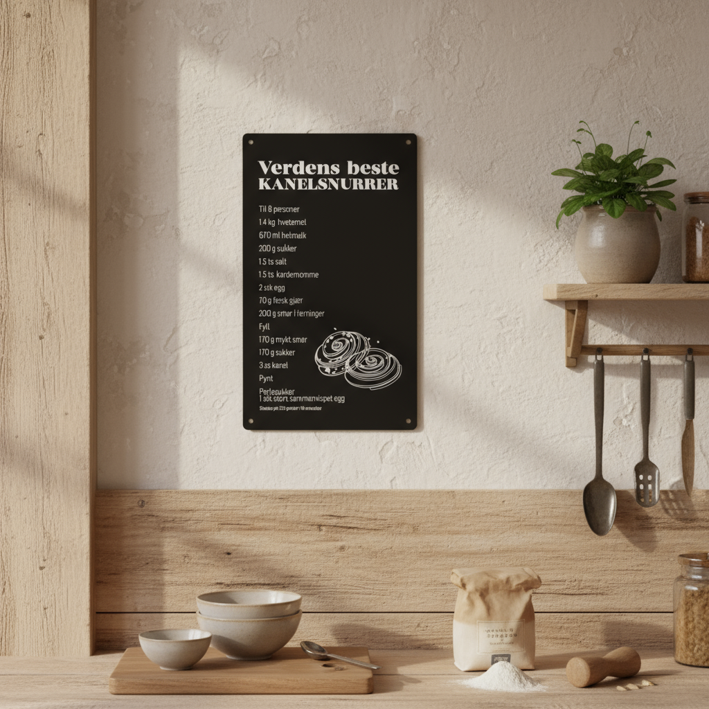 Dekorskilt med Kanelsnurrer-oppskrift