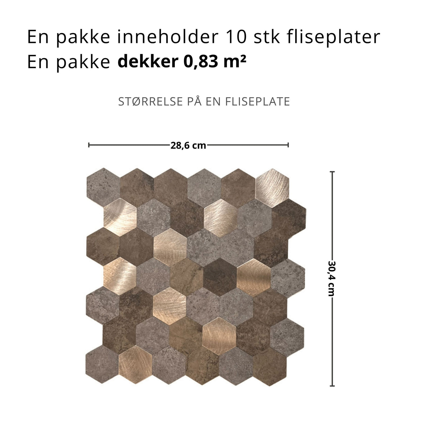 10-pk Mocca hexagon selvklebende veggfliser