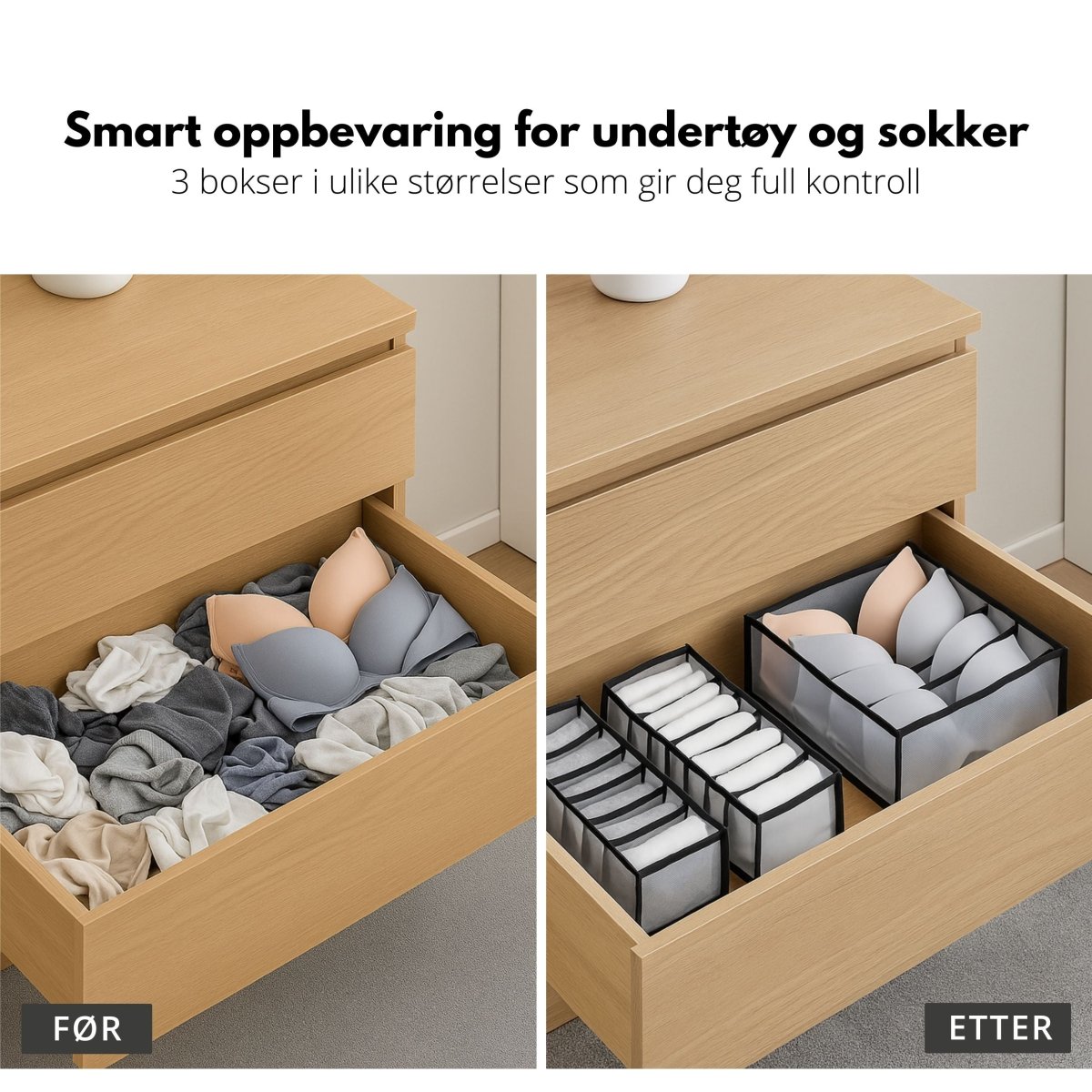 3 - pk oppbevaringsbokser til garderobe - Lindas Dekor