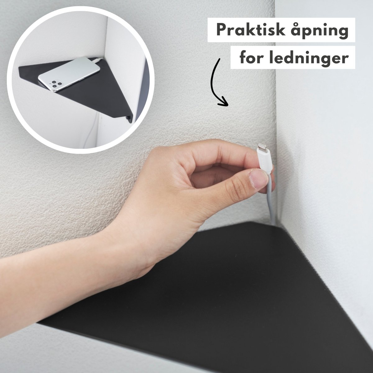 Hjørnehylle sort - Lindas Dekor