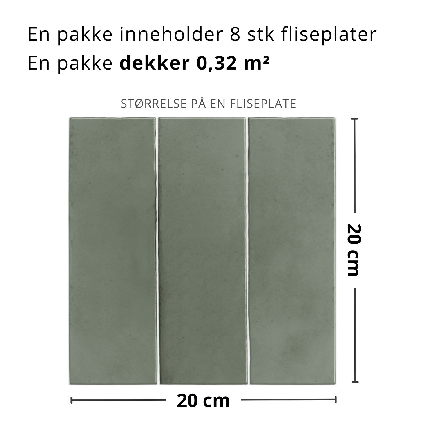 Illustrasjon av grønn flisplate med målangivelse.