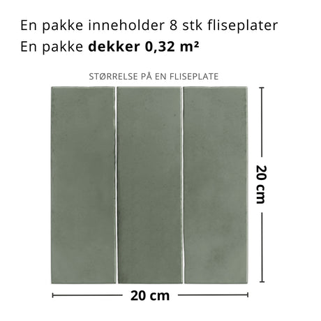 Illustrasjon av grønn flisplate med målangivelse.