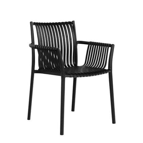 Tulsa hagestol i sort polypropylen med armlener på hvit bakgrunn
