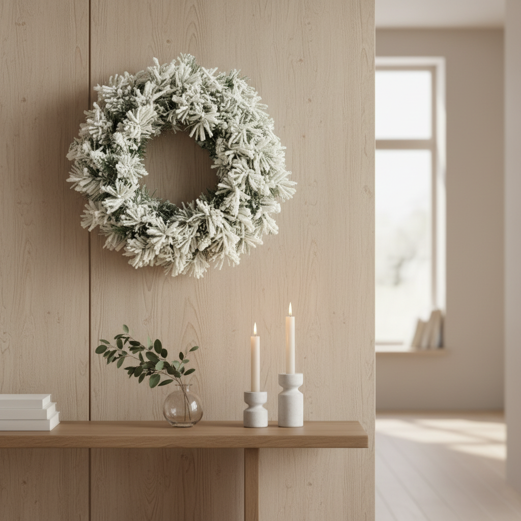 Julekrans med LED-lys, grønn snødekt