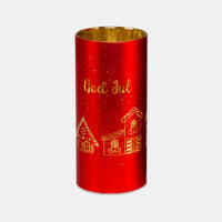 Lyslykt LED God Jul rød 7 x 15 cm