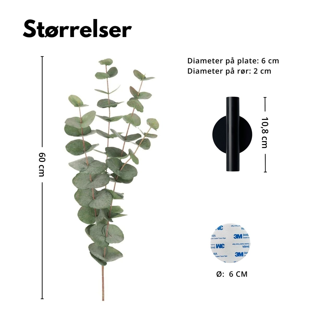 Eucalyptus & Manhattan veggvase, sort matt - Lindas Dekor