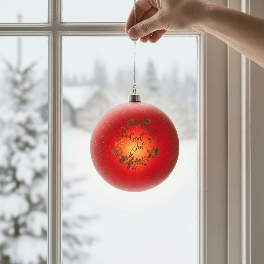 Rund rød LED-lyslykt 'God Jul' 15 cm - Lindas Dekor