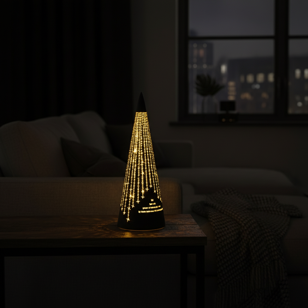 Kvadratisk bilde av sort kjeglelykt med 15 LED-pærer