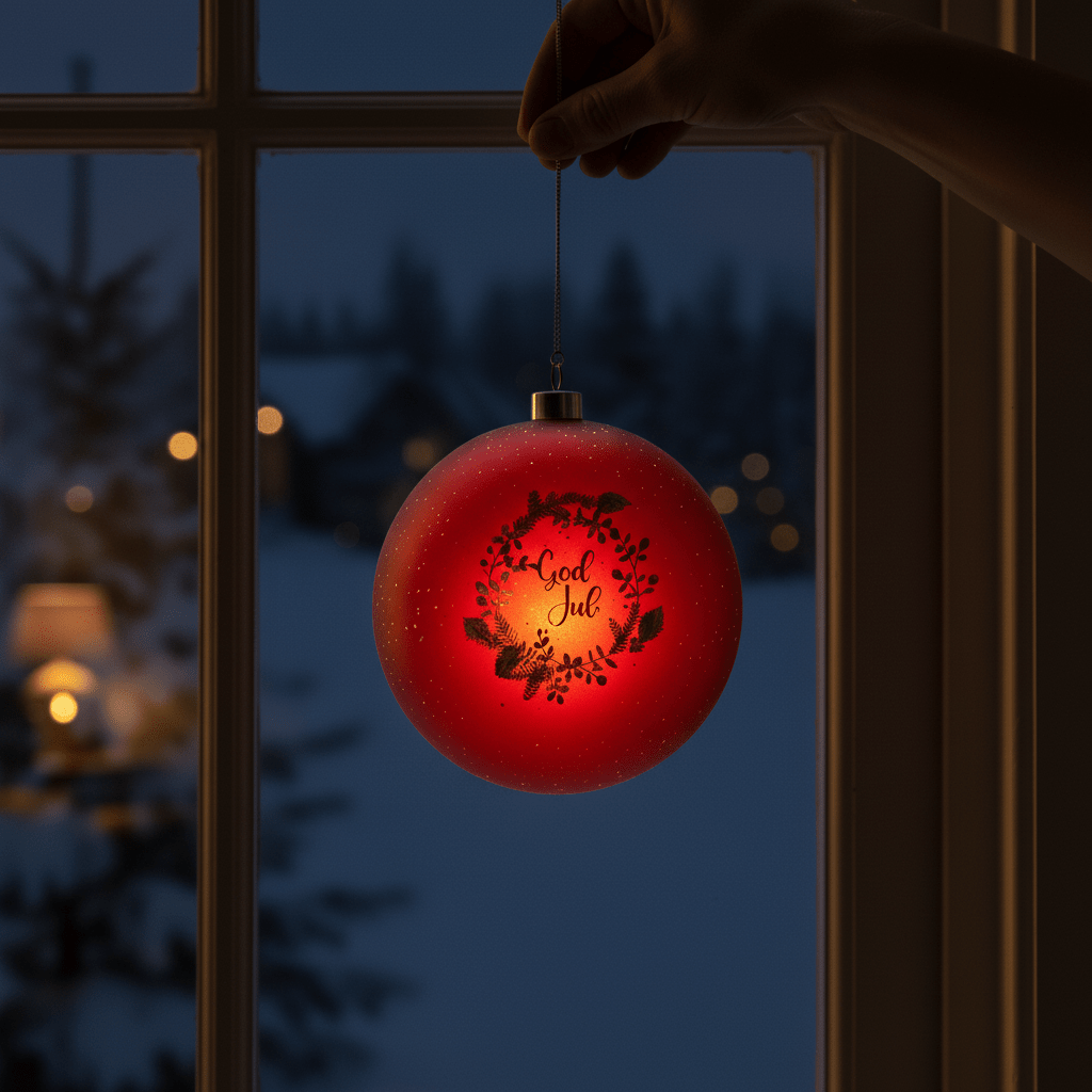Rund rød LED-lyslygte med "God Jul" 15 cm - Lindas Dekor