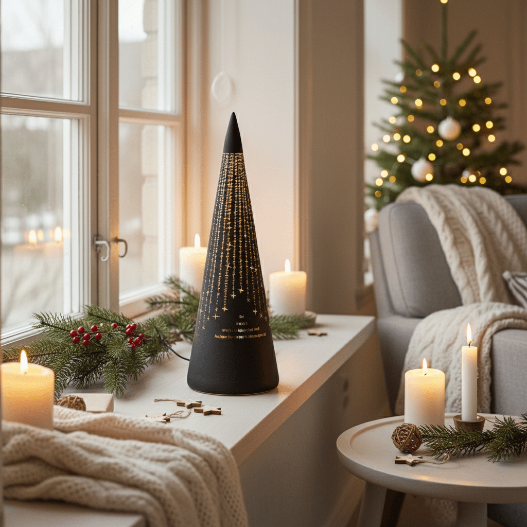Lyslykt LED "Det lyser..." Sort kjegle 30 cm - Lindas Dekor