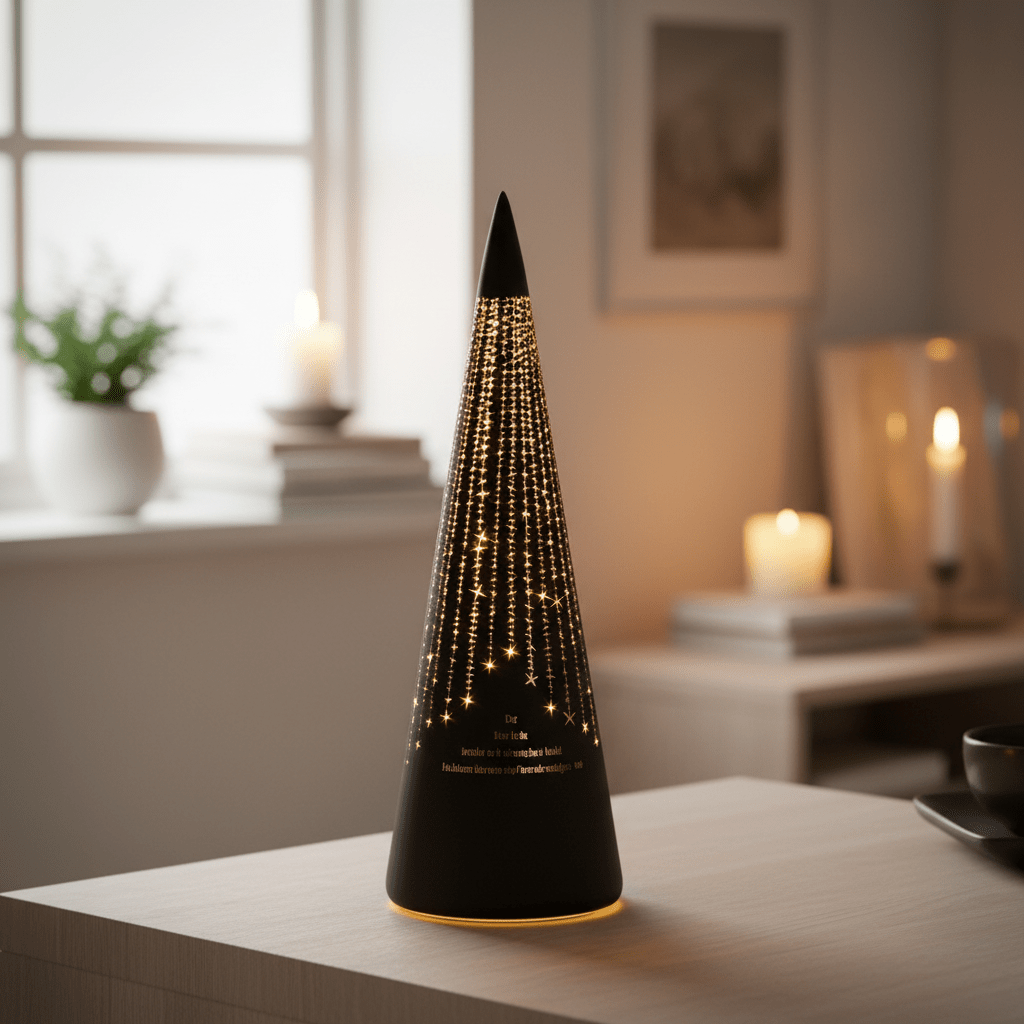 Lyslykt LED "Det lyser..." Sort kjegle 30 cm - Lindas Dekor