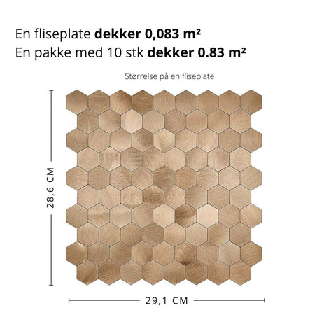 Kopparfärgade hexagonflisor ger en dekorativ effekt bakom vask eller komfyr