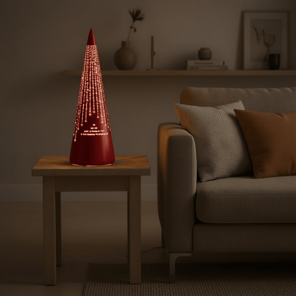 LED-lykta "Det lyser..." Rød kegle 25 cm - Lindas Dekor