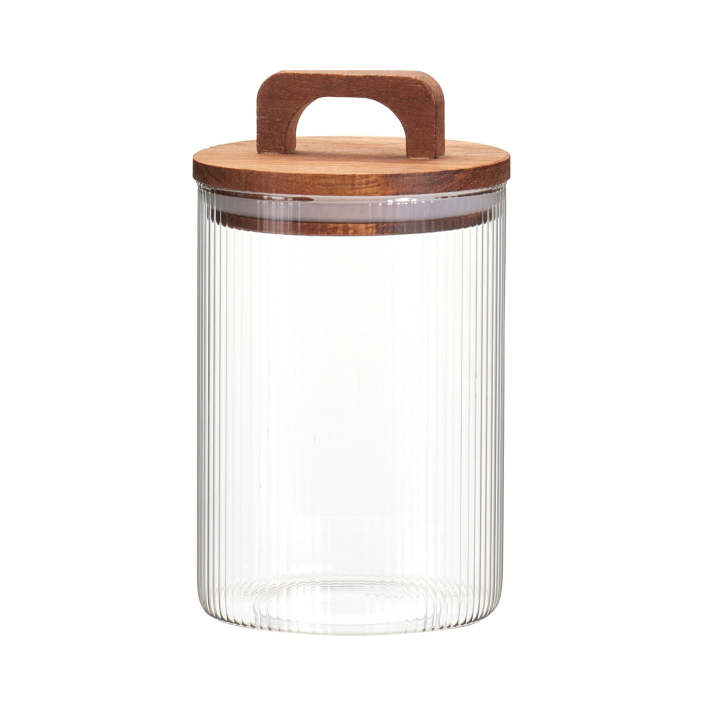 Glasskrukke med lokk i tre og håndtak – 900 ml, 10×17,5 cm