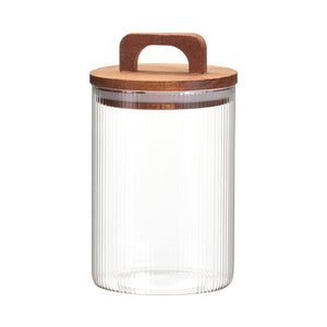 Glasskrukke med lokk i tre og håndtak – 900 ml, 10×17,5 cm