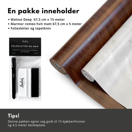 Walnut deep og marmor kjøkkenkit - Lindas Dekor Kontaktplast
