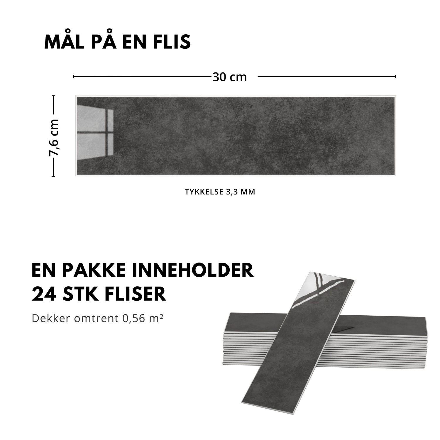 Vareprøve: Louise gloss antrasitt selvklebende veggfliser