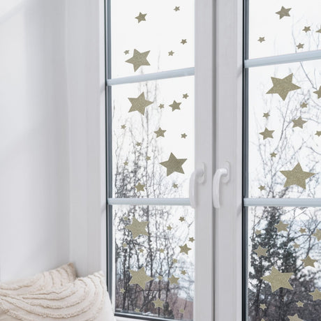 Vinduspynt stjerner med glitter champagne og rød 2-pk 30 x 32 cm - Lindas Dekor Wallstickers