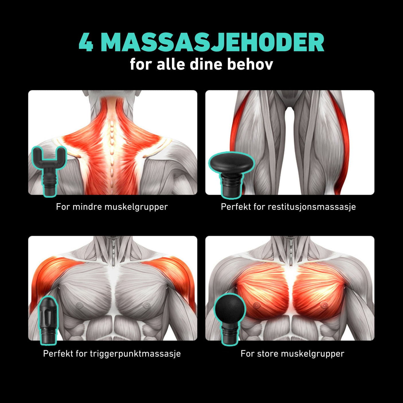 Trådløs massasjepistol i moderne design og høy ytelse.