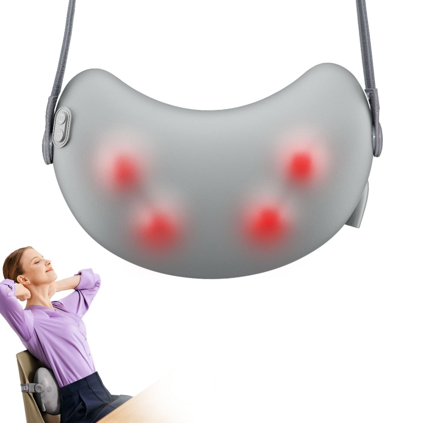 Ergonomisk massasjepute for rygg med varmefunksjon.