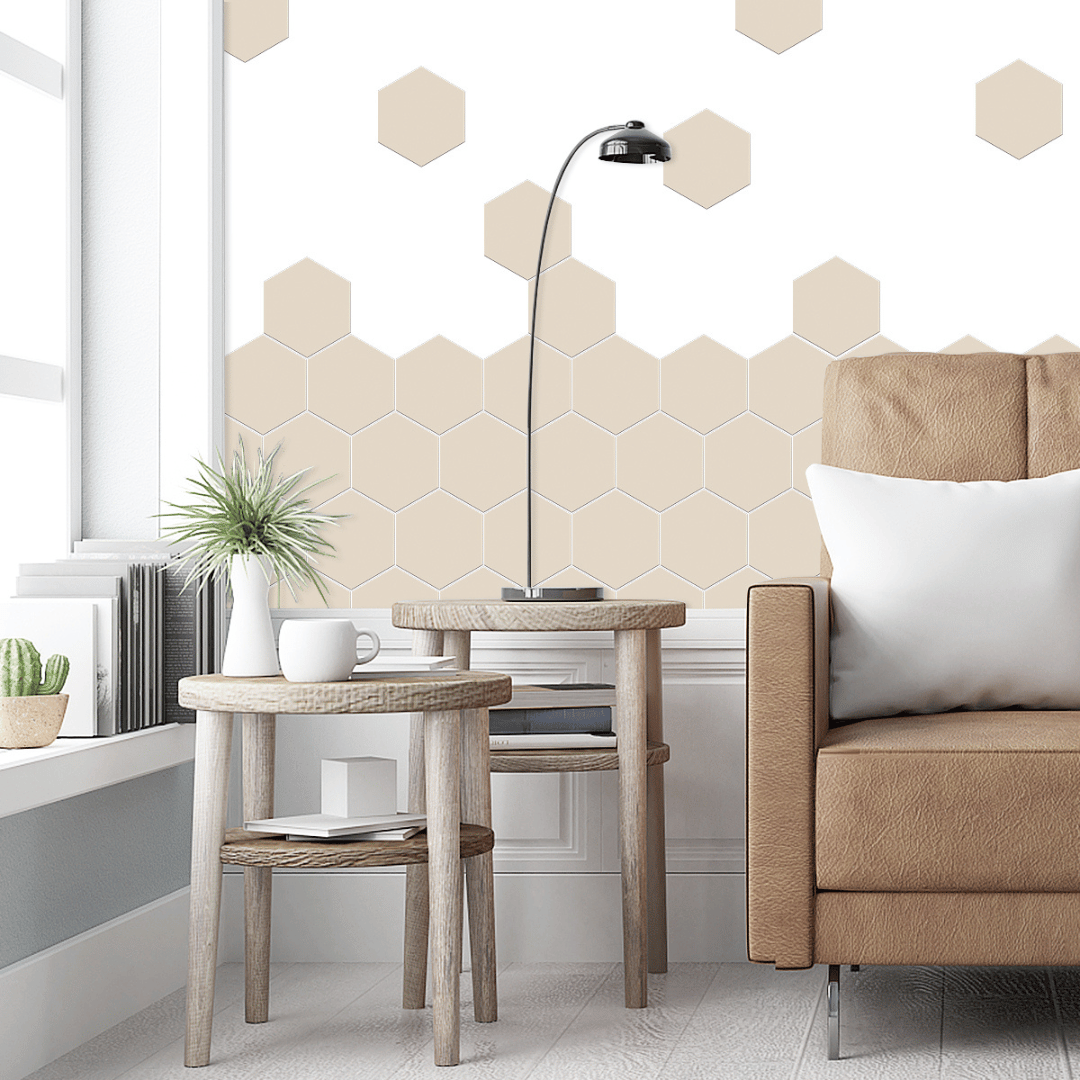 Hexagon beige självhäftande väggplattor 20-pk