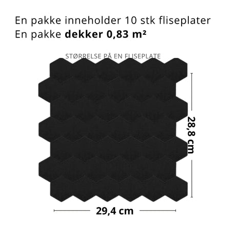 10-pk Hexagon sort matt selvklebende veggfliser
